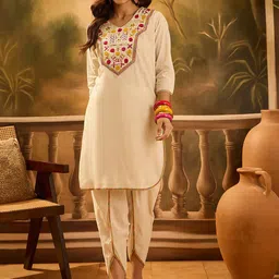 Sangria Embroidered V-Neck Pure Cotton Tunic With Dhoti Pant-15