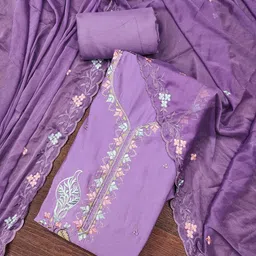 HERE&NOW Embroidered Pure Cotton Unstitched Dress Material-picture-12