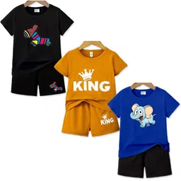 MITANSH Kids Pack Of 3 Printed Round Neck T-shirts With Shorts-49