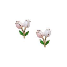 FIMBUL Stainless Steel Gold-Plated Floral Tulip Pink Studs-7