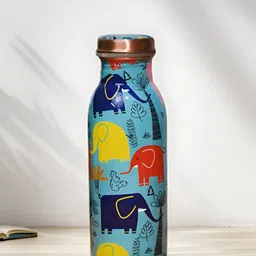 WeWrapSmile Blue & Yellow Elephant Printed Copper Water Bottle 500ml-image-95
