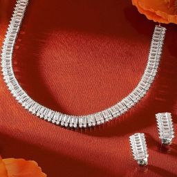 Priyaasi Silver-Plated American Diamond Studded Necklace and Earrings-33