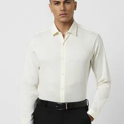 V Dot Men Spread Collar Textured Cotton Slim Fit Formal Shirt-image-20