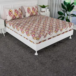 Kuber Industries Brown 160 TC Cotton King Bedsheet with 2 Pillow Covers 2 x 2mt-picture-26