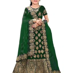 F Plus Fashion Girls Green Embroidered Semi-Stitched Lehenga Choli With Dupatta-image-28
