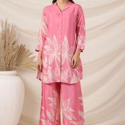 JISORA Collection Printed Russian Silk Shirt With Palazzo Co-ord Set-image-87