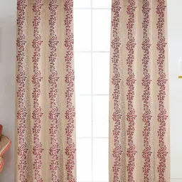 Galaxy Home Decor Maroon 2Pcs Floral Printed Room Darkening Long Door Curtain-picture-41