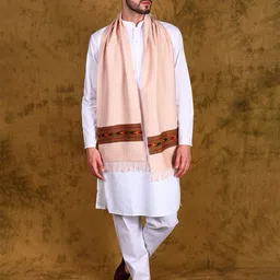 Exotic India Unisex Kinnauri Woven Wide Border Wool Kullu Scarf-image-29