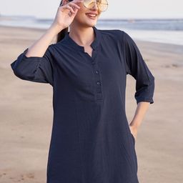 TITTLI Women Mandarin Collar Extended Sleeves Pockets T-shirt-image-68