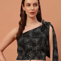 Rudraaksha Creations Floral Print One Shoulder Crepe Crop Top-image-46