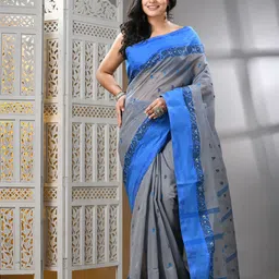 WoodenTant Floral Printed Pure Cotton Taant Saree-picture-57