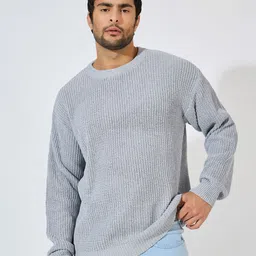 Styli Men Textured Round Neck Long Sleeves Oversized Fit Pullover-picture-58