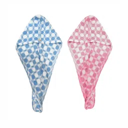 HOUSSE Blue & Pink 2 Pieces Geometric Microfiber 300 GSM Bath Towels-picture-21