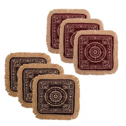 Kuber Industries Maroon & Brown 6 Pieces Printed Velvet Pooja Mats-3
