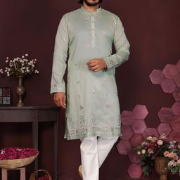 DVILLA Men Sea Green Cotton Kurtas-picture-57