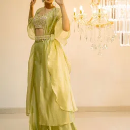 Foram Patel Embroidered Top With Sharara Cape Co-Ords image 4