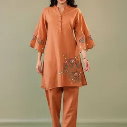 MISRI Embroidered Mandarin Collar Neck Top & Trouser Co-Ords-picture-11