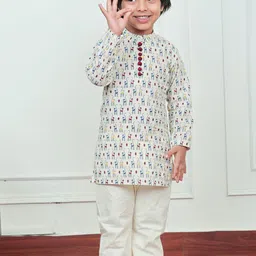 Polka Tots Boys Printed Pure Cotton Kurta with Pyjamas-54