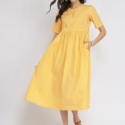 Pink Fort Yellow Air Loom Cotton Poplin Solid Dress-image-80