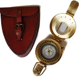 Authentic Army Brass Direction Compass with Lather Box Compass-image-11