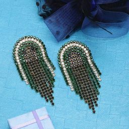 StyleCast Gold-Plated Rhinestone Studded Contemporary Tasselled Drop Earrings-image-57