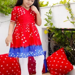 Thread & Button Girls Bandhani Printed Regular Silk Chiffon Kurta with Trousers-picture-20