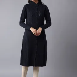 W Women Floral Acrylic Longline Tailored Jacket with Embroidered-image-63