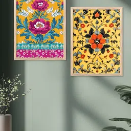 Kotart Brown & Yellow 2 Pieces Floral Printed Wooden Wall Art-image-86