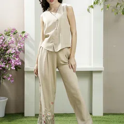 Boho By Athena Linen Embroidered V-Neck Waistcoat With Trousers Co-Ords-image-86