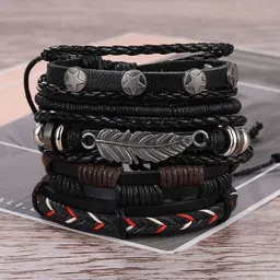 UNIVERSITY TRENDZ Men 5 Leather Antique Wraparound Bracelet-image-57
