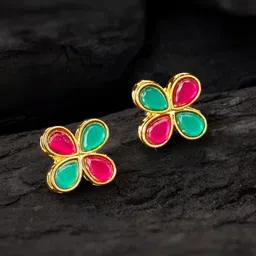 aadita Gold Plated Artificial Stones Studded Floral Shaped Studs-picture-5