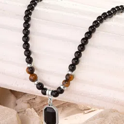 Yellow Chimes Men Stainless Steel Tiger Eye Stone Studded & Beaded Pendants with Chains-53