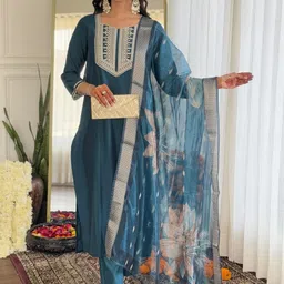 CaniBani Teal Chanderi Silk Kurta Sets-picture-8