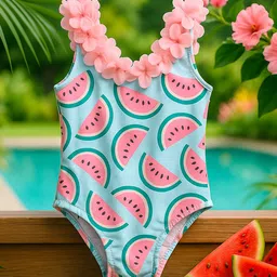 bubble berry Girl Watermelon Printed One-Piece Round Neck Bodysuit-image-88