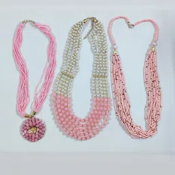 Grace Collections Women Pack Of 3 Gold Plated Pink Bead Necklace-picture-24