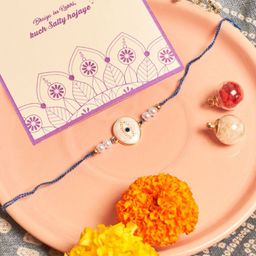 SALTY Set Of 4 Guardian Gaze Pearl Beaded Thread Rakhis With Roli & Chawal-3