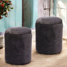 Ikiriya 2-Pcs Brown Velvet Round Ottomans-11