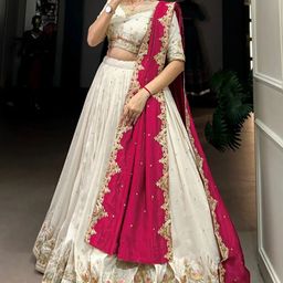 KALINI Women Cream Chinon Heavy Sequins Ethnic Embroidery Lehenga Choli-picture-39
