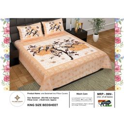 THE HOBBY BOUNTY Brown & White Floral 210 TC King Bedsheet Set -2.28 m x 2.74 m-image-77