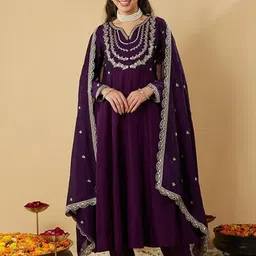 KALINI Women Embroidered Sequinned Kurta with Trousers & Dupatta-picture-29