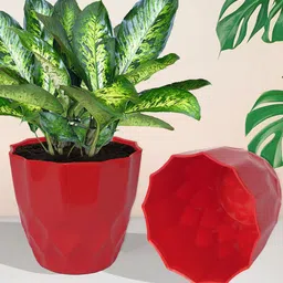 Kuber Industries Red 2 Pieces Textured Flower Pots Planters-39