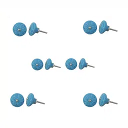 Indianshelf 6-Pcs Blue Wheel Flower Printed Ceramic Knobs-16