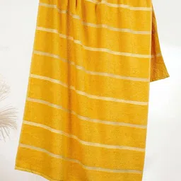 MYTRIDENT Yellow & White Striped Cotton 450 GSM Bath Towel-52