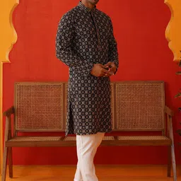 Jompers Men Embroidered Regular Sequinned Kurta with Pyjamas-13