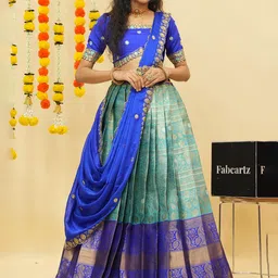 Fabcartz Embellished Thread Work Semi-Stitched Lehenga & Unstitched Blouse With Dupatta-11