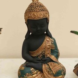 vedas S-Justen Gold-Toned & Black Lord Buddha Figurine Showpiece-image-98