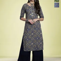 Moda Rapido Selection Of 3 Floral Printed Round Neck Straight Kurtas-image-83