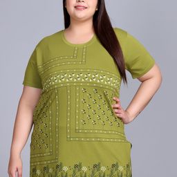 IN Love Plus Size Floral Printed Round Neck Short Sleeves Longline Cotton T-Shirt-image-66