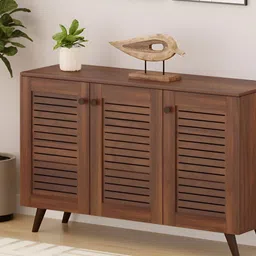 bluewud Carlem Brown Wooden 3 Door Shoe Rack Cabinet With Vent Door-14