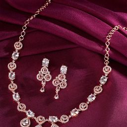 Yellow Chimes Rose Gold-Plated American Diamond-Studded Jewellery Set-picture-17